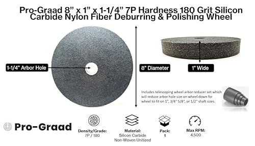 Image of Nylon Fiber Deburring Wheel 8 inch x 1 inch x 1-1 /4 inch 7P Hardness 180Grit Silicon Carbide Brushed Polishing Buffing Unitized Wheel for Bench Grinder Buffing Machine with Adapter for 1 /2 5 /8 3 /4 Arbor