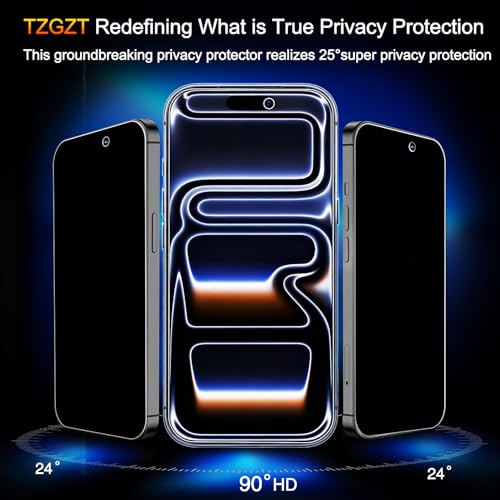 TZGZT Privacy Screen Protectors for iPhone 17 Pro Max, Tempered Glass, HD | Industrial-Grade 9H Hardness Shatterproof, Case Friendly, Secondary Tempered Edges, Scratch Resistant, Easy Install, 1 Pack - image 3