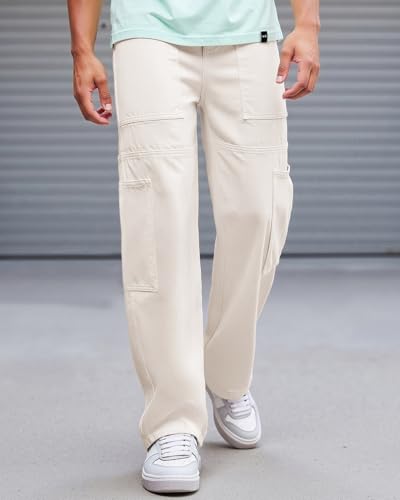 Image of Bewakoof Men Mid Rise 100% Cotton Solid Straight Fit Jeans|Straight Fit Jeans - Regular Fit | Classic Denim Pants | Everyday Casual