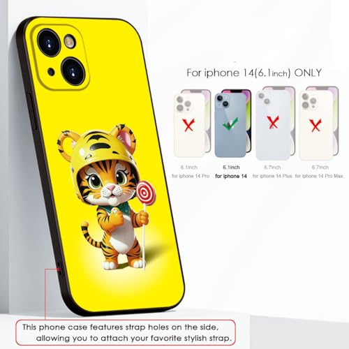 Printed with Cute Tiger for iPhone 14 Case - Cartoon Helmet Tiger with Lollipop Design | Shockproof Slim Cover | Fun & Protective Case,for Girls & Women (B1-Cartoon Cute Tiger)
