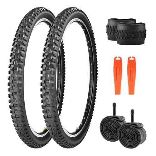 MAKELEN Mountain City(マウンテンシティ) 自転車タイヤ 積極的な踏み板 滑り止め 優れたグリップ性 排水性 - MTB、ハイブリッド、通勤バイク(ブラック(タイヤ2本&チューブ2本)、26×2.3インチ