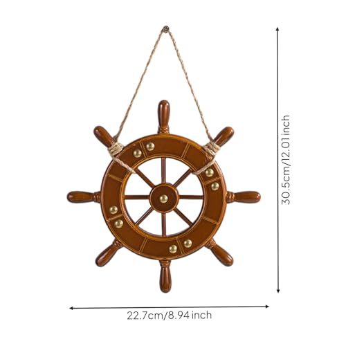 Roue de bateau décorative en bois marron style rétro méditerranéen - 3