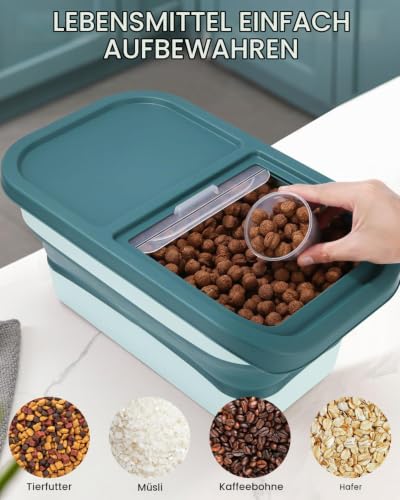 Zawaer Hundefutter Aufbewahrung, Pet Food Container 5kg,Trockenfutter BehäLter, Hundefutterbox, Futterbehälter für Haustiere Faltbar mit Deckel Löffel Messbecher (Grün)