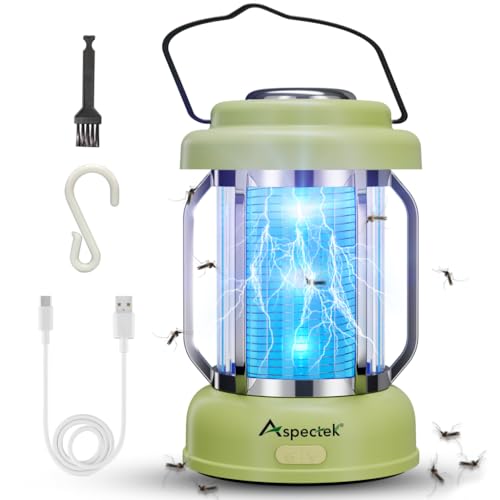 Aspectek Extractor de insectos impermeable, portátil, recargable, matamoscas y matamoscas para uso en interiores y exteriores, exterminador eléctrico inalámbrico para camping, patio, porche