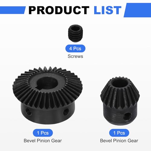 Image of uxcell 2Pcs Tapered Bevel Gears Set, 1 Mod 1:2 (20T /40T) Harden Steel Straight Bevel Gear, 90 Degree Steering Motor Gears, (8mm /12mm Shaft Hole with Keyway)