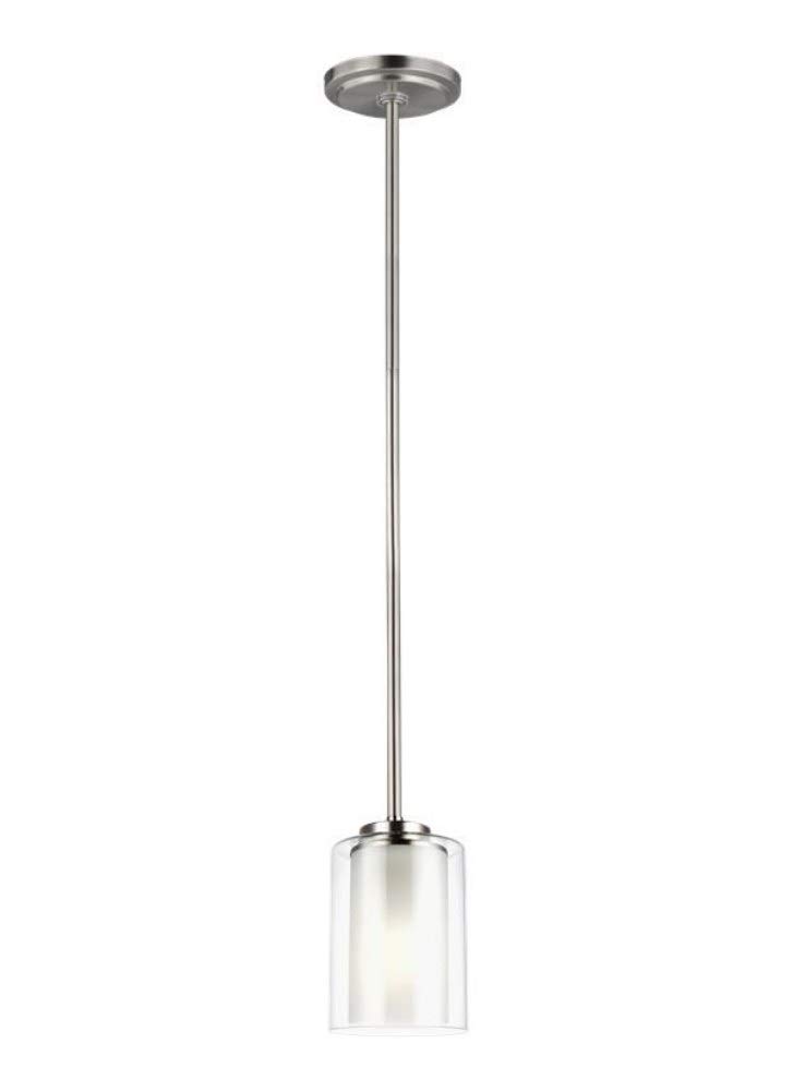 Sea Gull Lighting Generation 6137301-962 Transitional One Light Pendant from Seagull-Elmwood Park Collection in Pewter, Silver Finish, Brushed Nickel