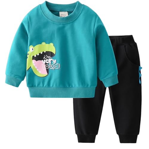NautySaurs Toddler Boys Clothes Sets Kids Printed Sweatshirt and Pants Set Spring Fall Outfits (3-4 Years, A-blue)
