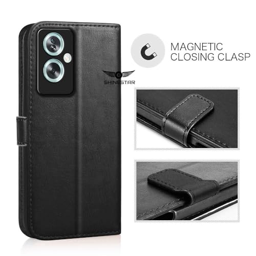 Image of SHINESTAR Oppo A79 5G Flip Back Cover | PU Leather Flip Cover Wallet Case with TPU Silicone Case Back Cover for Oppo A79 5G - Classy Black