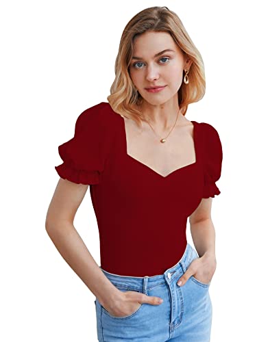 Image of Shasmi Women's & Girls' Solid Sweet Heart Neck Slim Fit Simplicity Tops (TOP 50)