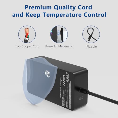 Surface Ladekabel 65W für Microsoft Ladekabel Surface Pro 11/10/9/Pro 8 3 7 4 5 6 X,Sur face Laptop 6/5/4/3/2,Book 3/2… – Ansicht 2