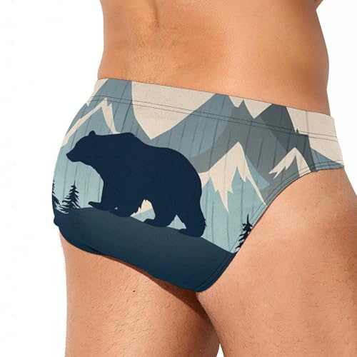 Forests Landscape Bears Mountains Lumbar Men's Swim Briefs Sexy Bikini Swimsuit Beach Shorts Underwear Low Waist3