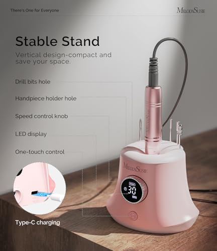 Image of MelodySusie Multifunctional Nail Drill SC320G with Bit & Handpiece Storage | 30000RPM,4000mAh Battery,8-12h Runtime,30 Speed Levels,LED Display,Nail Shaping,Gel Removal