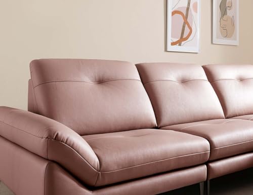 Image of Fabrique David Leatherette Sturdy Look lshape 4 Seater Sofa Set Light Pink | Luxury Comfortable Furniture Perfect for Home Guests Office & Living Room | Stainless Steel Legs