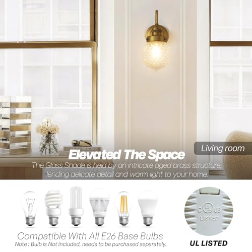 Image of Brass Gold Wall Sconce Clear Glass Bathroom Vanity Light