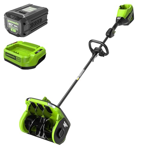 Greenworks 80V 12 Brushless Snow Shovel with LED Light Directional Vane Control 2.5Ah Battery and Fast Charger