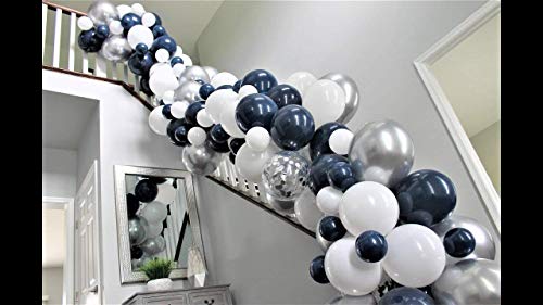 Navy Balloons, Navy Blue White Silver Confetti Latex Balloon Arch Kit with 16ft Strip Tape and Dot Glue, 95Pcs DIY Balloons Garland Kit for Wedding Birthday Graduation Baby Shower Party Decorations - Thumbnail 5