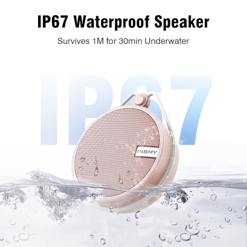 Image of INSMY Portable IPX7 Waterproof Bluetooth Speaker, Wireless Outdoor Speaker Shower Speaker, with HD Sound, Support TF Card, Suction Cup, 12H Playtime, for Kayaking, Boating, Hiking (Cashmere Pink)