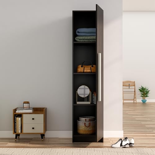 Image of Bniture Wooden Almirah for Clothes, Door for Bedroom, 1 Door Wardrobe Huge Storage Space (42D x 43W x 183H CM) | 3 Year Warranty (Flower Wenge) (Flower Wenge)