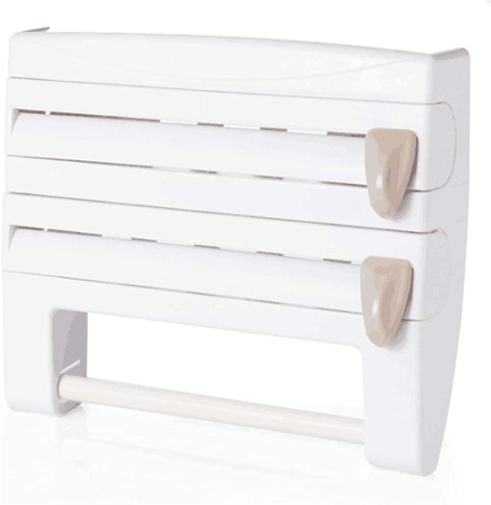 BERTY·PUYI Dispensador De Toallas De Papel Montado En La Pared Toallero De Aluminio Dispensador De Film Transparente 4 En 1-White