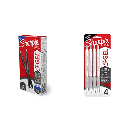Sharpie S-Gel Gel Pens, Bold Point (1.0mm), Blue Ink Gel Pen, 12 Count & S-Gel, Gel Pens, Medium Point (0.7mm), Pearl White Body, Black Gel Ink Pens, 4 Count