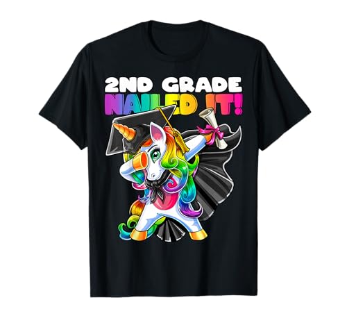 Dabbing Unicorn 2nd Grade Graduation Cap Gown Gift Girls T-Shirt