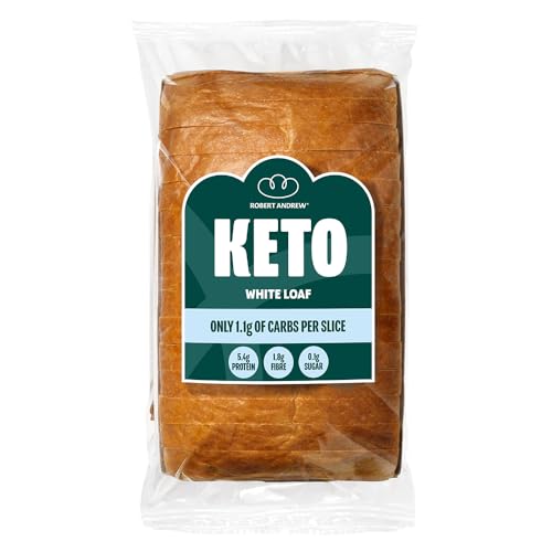 ROBERT ANDREW Keto White Bread - 1.1g Carbs 5.4g Protein Low Carb Sliced High Protein Bloomer Low Calorie Keto Loaf No Sugar Ketogenic Diet Diabetic Food 57 Calories | 300g