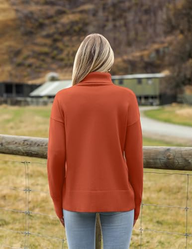 Zeagoo Women's Turtleneck Sweater 2024 Fall Winter Chunky Knitted Pullover High Low Hem Trendy Basic Jumper Top Orange