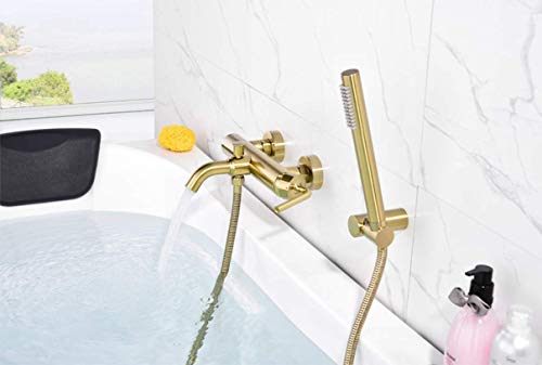 Mitigeur de baignoire or brossé avec douchette chic pour mur - 4
