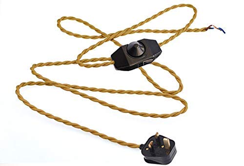 FSLiving 2.5 Meters Length Cord w/Plug Attached and In Line Dimmer Switch,Gold Twisted Wire Cordset, Vintage Re-Wire Kit, Lamp Electrical Cord