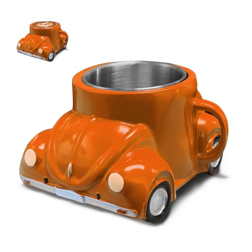 Taza de café con forma de Beetle, 300 ml, diseño retro de coche deportivo, taza de café de cerámica con platillo, taza de café de cerámica para bebidas calientes y frías, regalo divertido para los