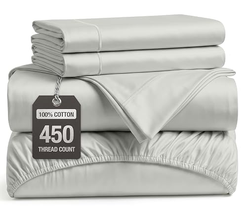 Image of LANE LINEN 100% Cotton Bed Sheets - 450 Thread Count Cooling Sheets Queen, Durable Daily Use Bedding, Value Comfort for Night Rest, Hotel Sateen Finish, Snug Fit 15 inch Deep Pocket - Moonstruck