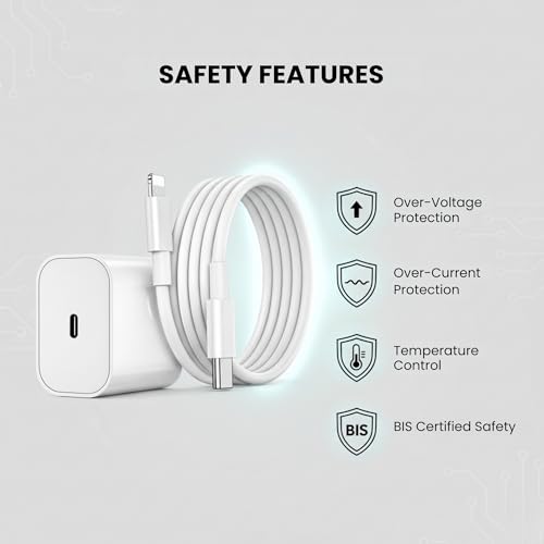 Image of 20W Fast Charger Adapter with USB C to Lightning Cable Compatible with iPhone 14 /14Plus /14Pro /14Pro max 13 /13Pro /13Pro max 12 /12Pro /12 /11 /X /Xr Series & More BIS Certified. 1 Year Warranty
