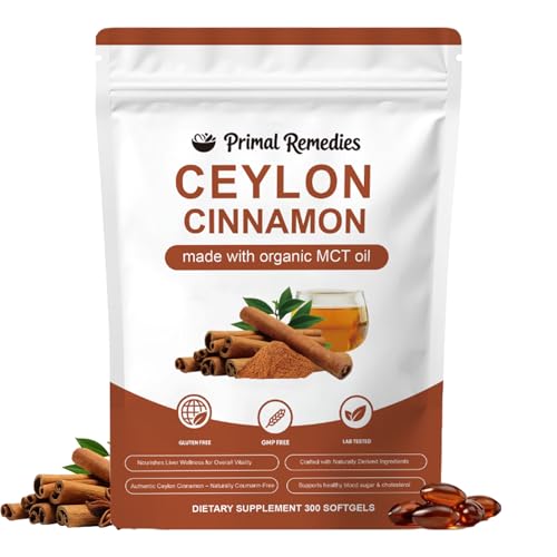 Primal Remedies Ceylon Cinnamon Made with mct Oil, Primalremedies Ceylon Cinnamon,Gluten Free, Non-GMO, Highly Bioavailable - 300 Softgels (1PCS)