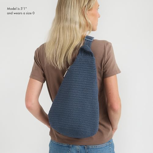 The Sak Geo Sling Backpack in Crochet, Single Sling Shoulder Strap, Maritime3
