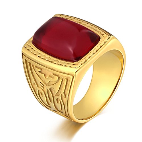 Bague anneau bague rouge vintage en acier pour un cadeau homme