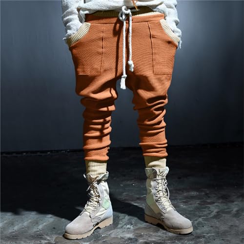 Mens Novelty Pants Drawstring Slim Fit Knitted Sweatpants Casual Loose Lightweight Fashion Trousers with Pockets 7