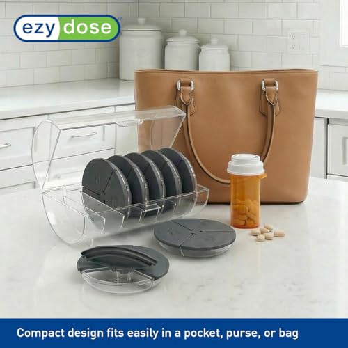 Image of Ezy Dose Weekly (7-Day) Daily Pill Case, Medicine Planner, Vitamin Organizer Container, Compact Round Containers with Flexible Lids and Removable Compartments, 3 Times a Day, Soft Black, BPA Free