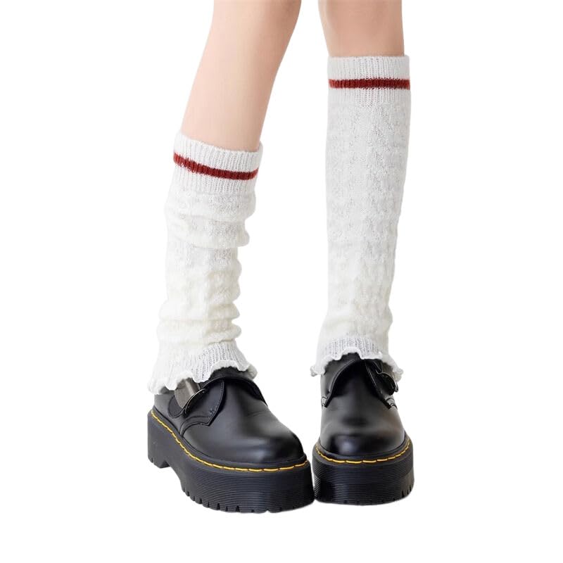 Leg Warmers for Women Girls Y2K Colorblock Striped Knitted Japanese College Style Mid-Calf Leg Socks Leg Stockings2