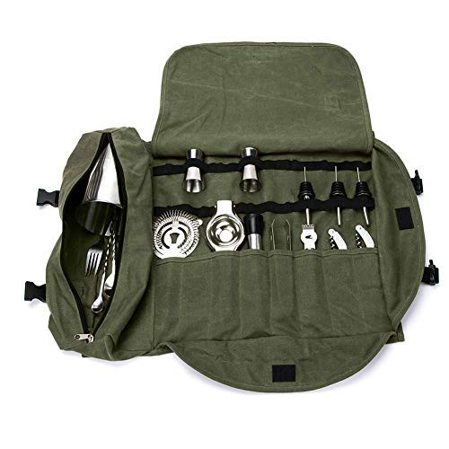 Kit de cantinero, bolsa de transporte, grande, portátil, bolsa de transporte, para hacer cócteles en el hogar y el lugar de trabajo 19u0094 x 15.7u0094 (48 x 40cm) Verde militar
