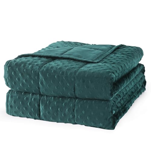 Image of Mr. Sandman Weighted Blanket for Adults Queen Size 20 lbs, Soft Cooling Heavy Minky Blanket for Sleep, Washable Throw Blanket with Glass Beads, 60 x 80 Inches, Dark Green