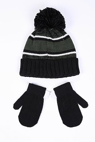 Reebok 2-Piece Baby/Toddler Winter Hat and Mittens Set Warm Knitted Pom Beanie & Gloves Kids Cozy Cold Weather Accessories2