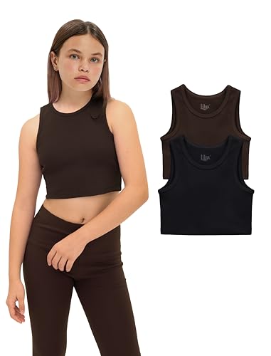 Lilax Girls Crop Top Ribbed Knit Sleeveless 2 Pack Basic Cropped Tank
