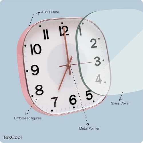 Image of TEKCOOL Plastic Analogue Wall Clock 12 inch Silent Quartz Decorative Wall Clock Non-Ticking Classic Clock Batery Operated Round Easy to Read for Room /Home /Kitchen /Bedrom /Office /School.White copper'