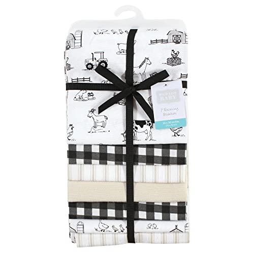 Image of Little Treasure Hudson Baby Cotton Poly Flannel Receiving Blankets Multipack, Black Neutral Farm, 30x30 inches