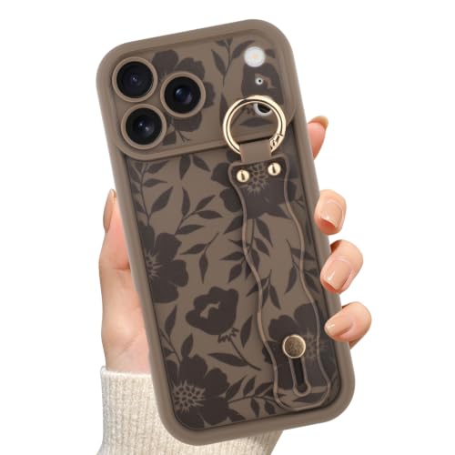 OOK for iPhone 18 Pro Case with Wrist Strap, Brown Flower