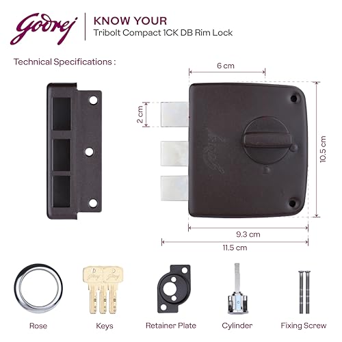 Image of Godrej Tribolt Compact 1CK DB | Triple Bolt Lock for Main Doors | 21mm Deadbolt | 60mm Backset | 3 Reversible Keys | Puller Ring Anti-Lockout | Textured Brown Finish | 5 Year Warranty