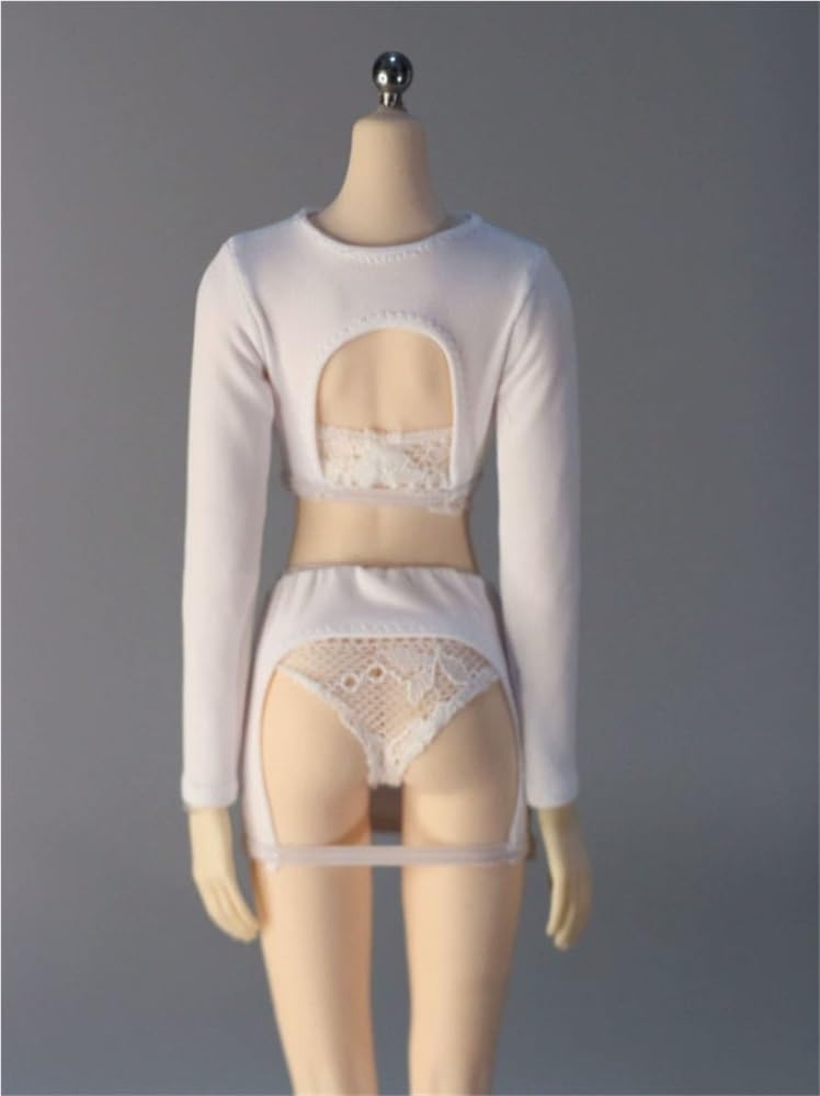 1/6 Scale Female,Figure Doll Clothes Long Sleeve Shirt High Waist Skirts for 12" Soldier Action Figure Doll(White)