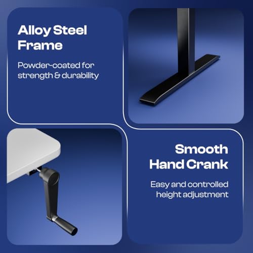 Image of Vergo Move M1 Manual Height Adjustable Table, Standing Desk for Work from Home, Hand Crank Office Table with 2 Stages, 80 Kg Load, 2 Year Warranty, (White, 1200 x 600mm / 25mm Thick)