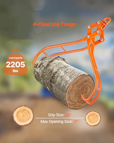 Image of VEVOR Timber Claw Hook, 28 inch 4 Claw Log Grapple Logging Tongs, Swivel Steel Log Lifting Tongs 31 inch Max Opening, Eagle Claws with 2205LBS /1000kg Loading Capacity for Tractors, ATVs, Trucks, Forklifts