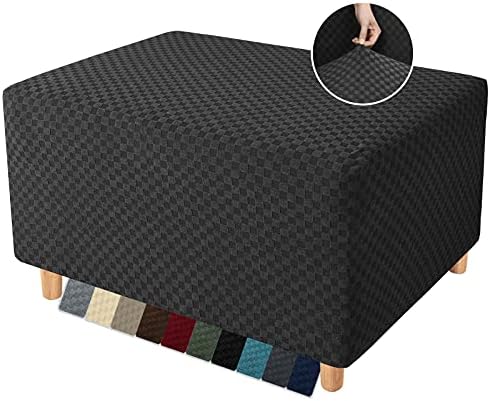 YEMYHOM Ottoman Cover Latest Jacquard Design High Stretch Folding Storage Footstool Protector Rectangle Removable Slipcover (Ottoman Large, Black)